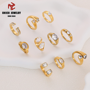 Bagues de bijouterie fantaisie en acier inoxydable 316L plaqué or 18 carats avec incrustation de zircone cubique, bagues de fiançailles pour femmes - Product Image 4