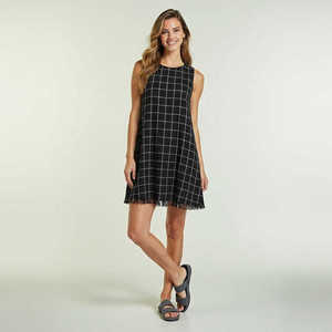 Vestido Mini a Cuadros para Mujer, Tejido con Estampado Digital, Cuello Redondo, Silueta Evase, Tela Suave, Fabricante y Proveedor OEM al por Mayor - Product Image 1