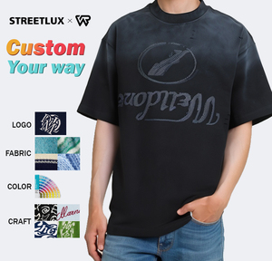 Camisetas de gran tamaño 100% algodón 320 gramos para hombre, cuello grueso pesado con patrón de estampado de alfabeto, tejido personalizado degradado - Product Image 1