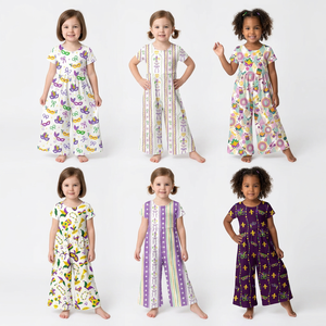 Customize Cute Baby Kids Girl Short Sleeve O-Neck Romper Jumpsuits Playsuit <b>Outfits</b> Clothes with <b>Mardi</b> <b>Gras</b> Prints - Product Image 1