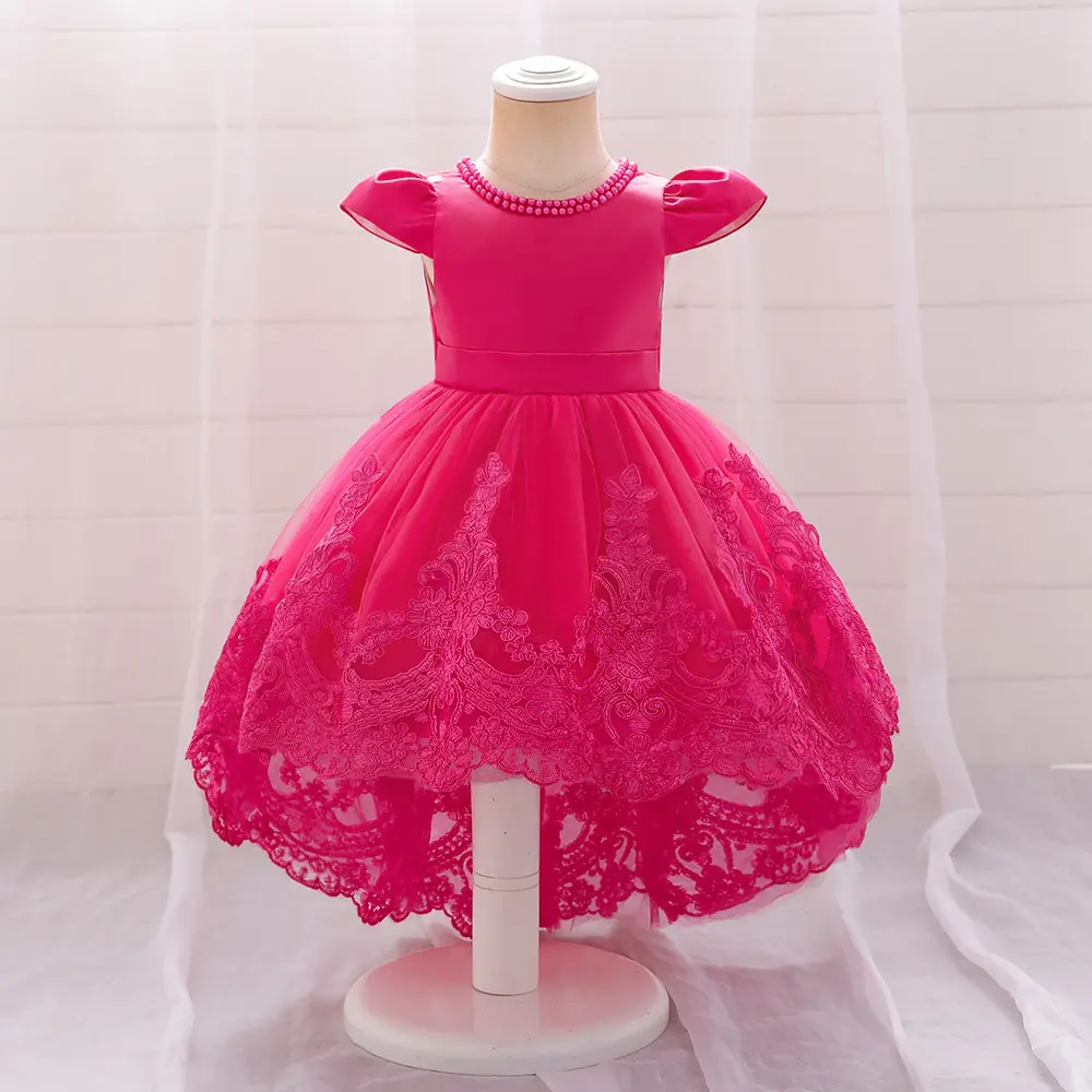 Vestido Rojo de fiesta de cumpleaños para niño, vestido de boda de flores para niña, vestido de cola larga de princesa hinchada para 10 Y