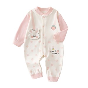 Combinaison pour bébé à manches longues en coton, vêtements de nuit pour filles, printemps automne, motif mignon à pois et lapin - Product Image 5