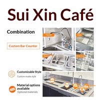 Konter Bar Stainless Steel 304 Brushed untuk Area Depan, Meja Kasir Kustom untuk Kedai Kopi, Warna Perak Lengkap