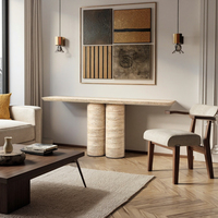 Pierre naturelle beige crème solide deux colonnes basses travertin table couloir console table marbre console table moderne