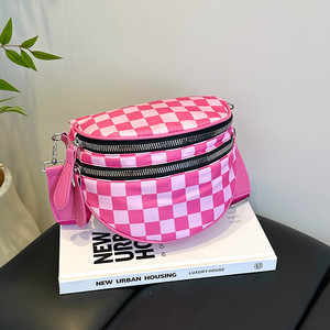 <span class=keywords><strong>Marsupio</strong></span> a Quadretti con Stampa Personalizzata, Borsa da Viaggio alla Moda per Donne con Doppia Cerniera - Product Image 5