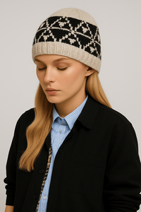 Tùy Chỉnh Bán Buôn Chất Lượng Cao Thời Trang Tối Giản Đen & Trắng Chắp Vá-Khuôn Mẫu Ấm Dệt Kim Xô <span class=keywords><strong>Hat</strong></span> - Product Image 2