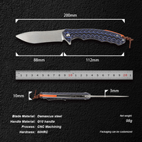 Couteau de poche pliant de survie et de camping en acier Damas de haute qualité avec manche G10, personnalisation en gros par l'usine Hongrui