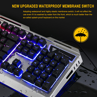 Grosir Panel logam lampu latar hitam antiair 104-Keyboard berkabel kunci dan Set Gaming Keyboard Mouse berkabel 6D