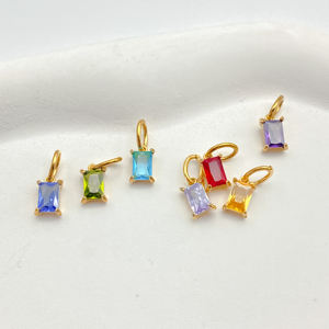 여성용 스테인레스 스틸 골드 도금 6*4mm 직사각형 펜던트 지르코니아 탄생석 매력 12 보석 발견 구성 요소 - Product Image 5