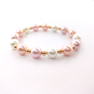 <span class=keywords><strong>Bracciale</strong></span> di Perle di Conchiglia per Donne, Perle di Conchiglia Rosa e Bianche da 8mm <span class=keywords><strong>con</strong></span> Perline in Rame Dorato - Product Image 5