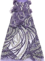 Tissu en dentelle florale de luxe brodé en 3D avec perles pour robe de mariée, 5 yards