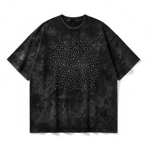 T-shirts en toile respirante avec strass et délavage acide, fournisseur d'usine en gros pour marques de démarrage à marque privée personnalisée - Product Image 3