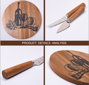 Tabla de Quesos Redonda de Madera de Acacia y Juego de Herramientas, Plato de Charcutería con Diseño de Vino y Queso, Regalo Perfecto para Amantes del Vino - Product Image 5