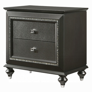 Comodino Grigio Metallizzato Transizionale con Due Cassetti, Mobile in Legno per Camera da Letto - Product Image 3