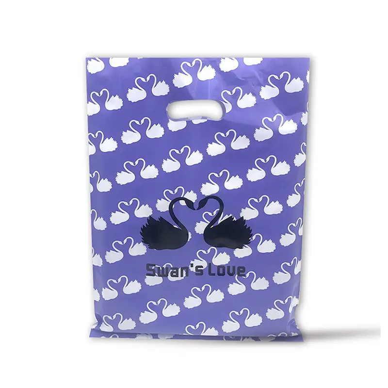 Wholesale 100 Pack Die Cut 12X15 Glossy Purple Teal Retail Shopping Plastic Merchandise Bags With Handles
