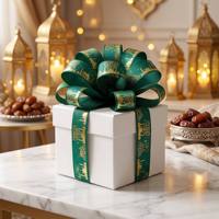 Pita Poliester 2cm 44M Eid Mubarak Ramadan Motif Bulan Bintang Lentera Pita Foil Emas untuk Dekorasi Hadiah Pesta Idul Fitri Muslim Islam