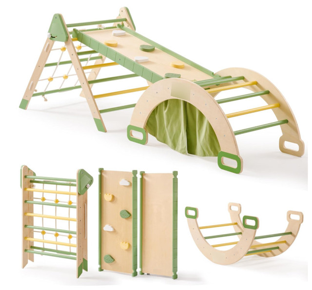 New Design Foldable 7 in 1 Montessori Climbing Set Wooden Climbing Toys for Toddlers