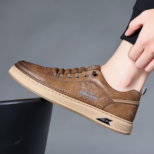 Y3OPA Men's Retro Casual Shoes Round Toe Cow Leather Comfort <b>Walking</b> Style Low <b>Top</b> Solid Color - Product Image 3