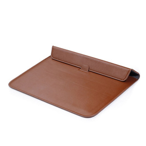 Custom Luxury Slim Lightweight Work Soft Sided Black PU Leather Laptop Sleeve Briefcase with Polyester Lining - Product Image 6