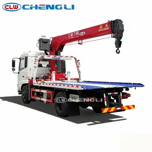 Camion de dépannage à plateau plat Dongfeng 4x2 6 tonnes avec grue pour le remorquage de véhicules et la manutention de matériaux au prix d'usine - Product Image 3