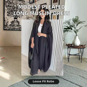 Robe Abaya plissée pour femme, manches longues, coupe ample, maxi, manteau musulman, ourlet plissé, usage quotidien - Product Image 2