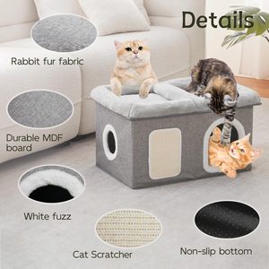 Cama Cueva Plegable 2 en 1 <span class=keywords><strong>para</strong></span> Gatos con Rascador de Sisal, Refugio <span class=keywords><strong>para</strong></span> Gatos, Casa <span class=keywords><strong>para</strong></span> Gatos Extra Ancha <span class=keywords><strong>para</strong></span> Interiores - Product Image 5