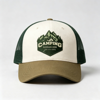 Gorra Trucker Casual Personalizada con Logotipo Bordado de Montaña, Diseño de Dos Tonos, Malla Transpirable en la Parte Trasera y Ajustable