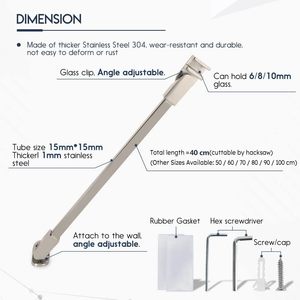 <span class=keywords><strong>Barre</strong></span> <span class=keywords><strong>de</strong></span> support mur-verre sans cadre en acier inoxydable <span class=keywords><strong>de</strong></span> 40 cm (15,7 po) pour porte <span class=keywords><strong>de</strong></span> douche, pour verre <span class=keywords><strong>de</strong></span> 1/4 po à 3/8 po d'épaisseur, 400 mm, chromé - Product Image 3