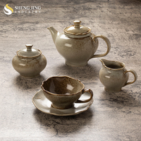 Ensemble de vaisselle en céramique émaillée blanc antique mat assiettes bols tasses et crémier changement de couleur en gros pour Restaurant hôtel