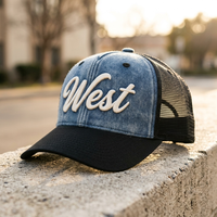 Gorras Trucker con Visera Curva en Oferta, 100% Poliéster, Alta Calidad, Parche Lateral en Forma de A, Visera de Dos Tonos, Estilo HipHop Americano
