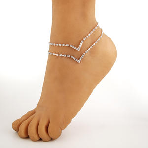 क्रॉस-बॉर्डर नए वी-आकार के ट्रेंडी मिश्र धातु सोने की प्लेटेड टखट राइनस्टान क्लैव सरल बहु-परत गर्मियों समुद्र तट महिलाओं के ए 035 - Product Image 1