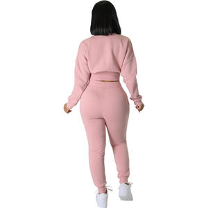 Ensemble 2 pièces décontracté pour <span class=keywords><strong>femme</strong></span> : Sweat-shirt court élégant et <span class=keywords><strong>pantalon</strong></span> de <span class=keywords><strong>jogging</strong></span>, personnalisable avec logo, impression numérique et broderie - Product Image 5