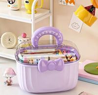 En stock : Boîte à cheveux mignonne à double couche en PP avec nœud, étui portable anti-poussière pour pinces à cheveux, organisateur de bureau et de chambre pour filles