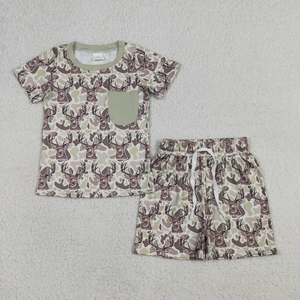 Conjuntos de Verano para Bebés y Niños Pequeños Longlv, Pantalones Cortos con Estampado de Camuflaje de Pato y Ciervo, 2 Piezas, Estilo Casual de Caza - Product Image 2