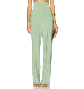 Pantalon large taille haute pour femme, nouvelle collection, vert sauge, taille corset, <span class=keywords><strong>plissé</strong></span>, décontracté, idéal pour les fêtes et les vacances - Product Image 1