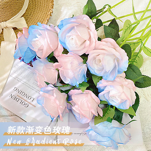 Nuevo Ramo de Rosas en Degradado, Flores de Seda de Alta Simulación, Decoraciones para Bodas y Hogar - Product Image 1