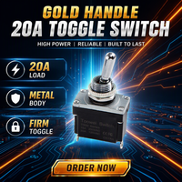 Sakelar Rocker Logam dengan Gagang Emas 20A 250V SPDT IP14 Daya Tinggi ON/OFF dengan Terminal Sekrup