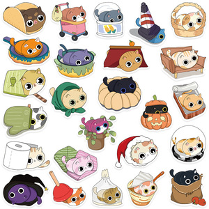 50 Uds. Pegatinas de grafiti de gato de dibujos animados para ocultar y buscar para pared de botella, pegatina de regalo creativa para tienda de mascotas - Product Image 3
