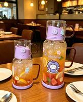 Pichet à eau en verre borosilicate de haute qualité, motif dessin animé mignon, avec logo et couleurs personnalisables, compatible lave-vaisselle, design à paroi épaisse