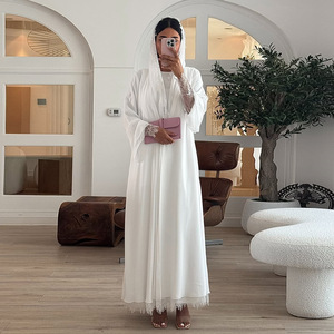 Elegante Abaya ODM para Mujer Musulmana, Abaya Abierta, Ropa Islámica de Poliéster, Larga hasta el Suelo, Manga Larga, Jalabiya de Ramadán con Encaje - Product Image 3