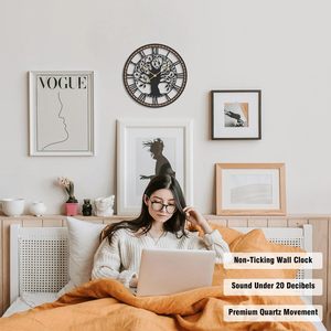Huatuo 15 Inch Cuộc Sống Cây Kim Loại Màu Đen Rắn Gỗ Khung Không-Tích Điểm Pin Hoạt Động Im Lặng Đồng Hồ Treo Tường Cho Phòng Khách Nhà Bếp - Product Image 3