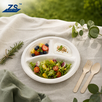 Assiettes jetables personnalisées à 3 compartiments en bagasse, vaisselle biodégradable en pulpe de canne à sucre, OEM
