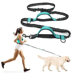 Tali Anjing Reflektif Elastis Dual Hands Free, Tali Anjing Reflektif Elastis, Hands Free, untuk Anjing Sedang dan Besar, Lari, Jalan-jalan, Latihan Hiking, 5 Kaki