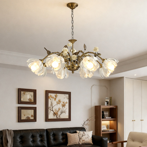 Petal Chandelier French Style Brass Gold <b>Round</b> E27 <b>LED</b> <b>Ceiling</b> <b>Light</b> For Living Room Decor - Product Image 2