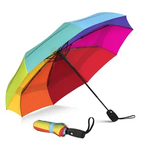 Vente en gros de publicité parapluies manuels pliants bon marché parapluie automatique de promotion arc-en-ciel coloré 8K / 16K