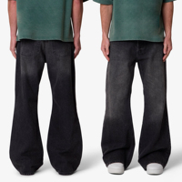 Pantalon en jean évasé noir style western rétro pour homme, robuste, coupe droite, délavé et vieilli, personnalisé, par le fabricant YUCE
