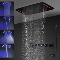 Système de panneau de douche LED de luxe, noir mat, mitigeur à température constante, déviateur, SPA Spray, robinet de tête de douche de pluie