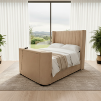 Ensemble de meubles de chambre à coucher moderne en tissu, lit intelligent rembourré avec cadre TV intégré, tailles King et Queen, lit moelleux avec rangement, vente en gros