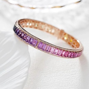 SGARIT custom 18k pure gold lab grown gemstone <b>bangle</b> bracelet Jewelry colored gradient sapphire rectangular women <b>men</b> gift - Product Image 2