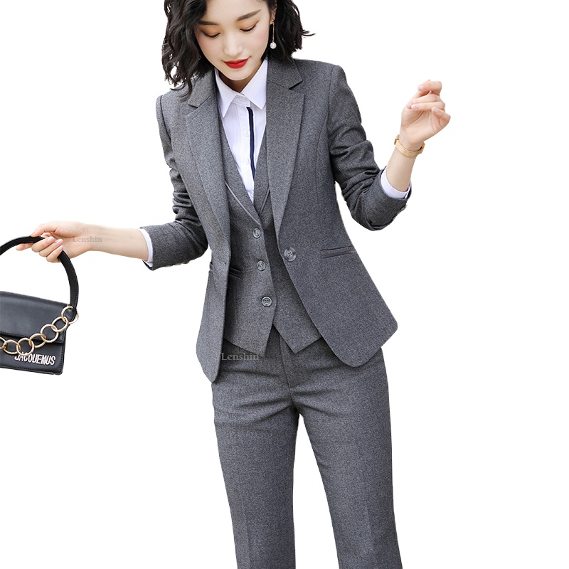 Großhandel Dropship 3 Stück Anzug Set Pant Anzug Frauen Büro Dame Arbeit Tragen Frauen Formale Anzüge Blazer Jacke Weste hose